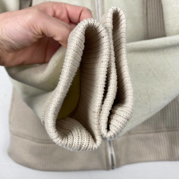 PrAna Tobi Full Zip Sweater Two Tone Cream Beige Pockets Ribbed Knit Women L - Picture 13 of 13
